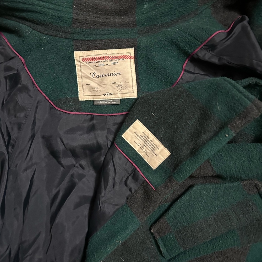 Anthropologie Cartonnier Green and Black buffalo plaid Cape